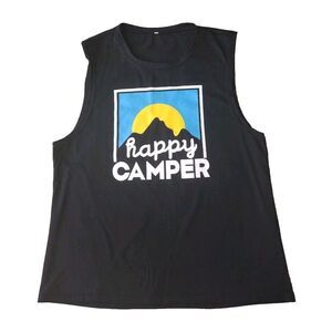 Happy Camper Tank Top Woman XL Black RV Tourism Camping Summer Travel Sleeveless